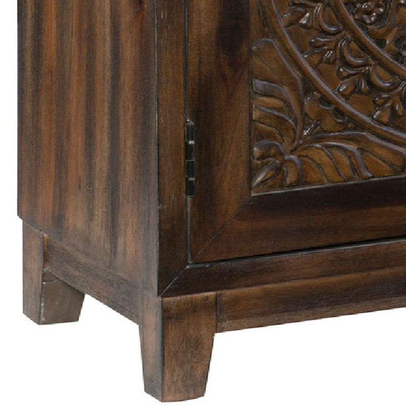 Dix Solid Wood Carved Detail Accent Cabinet Mistana Color Dark Brown